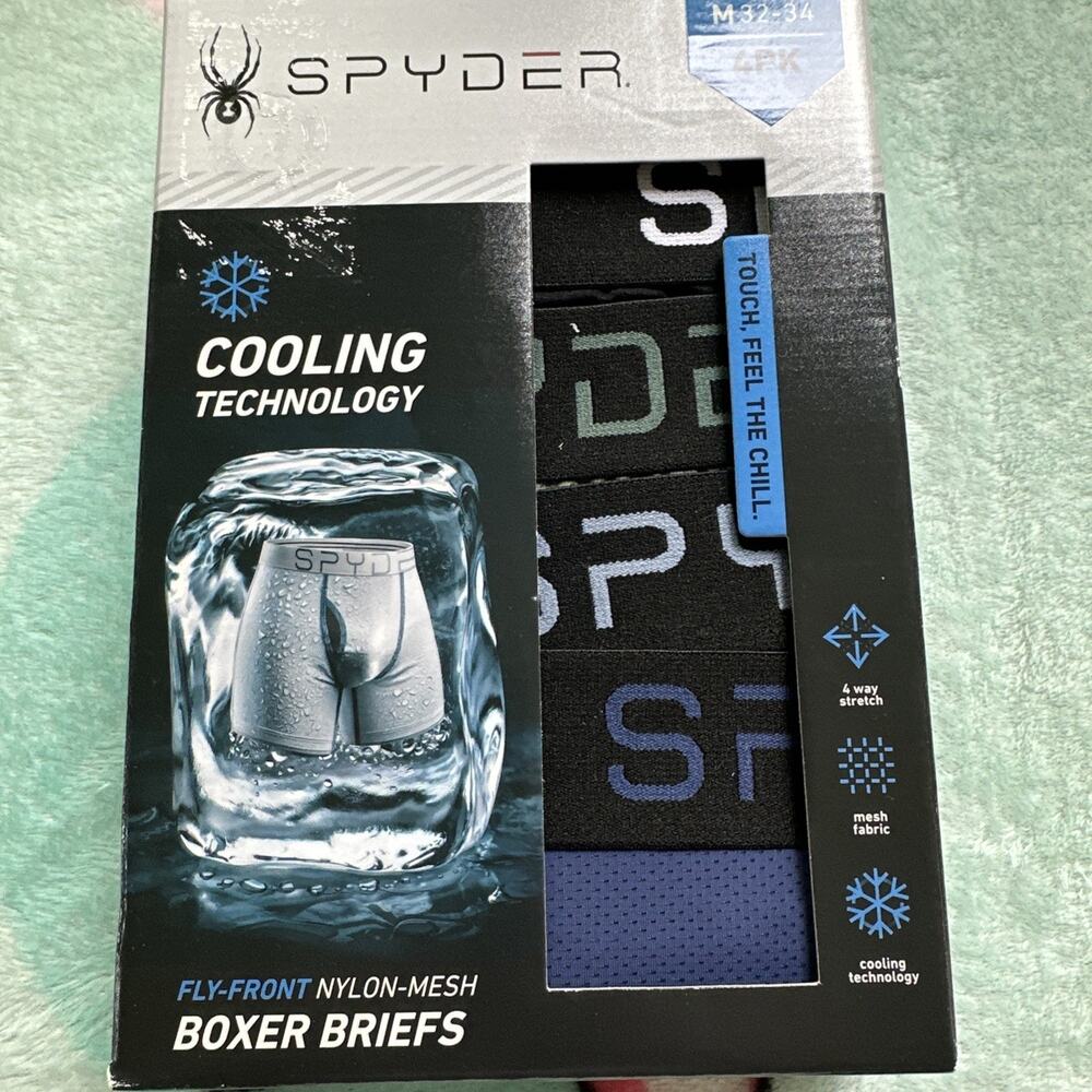 SPYDER MEN'S BOXER BRIEFS COOLING TECHNOLOGY 4 Pk Nylon Mesh Underwear Med NWT